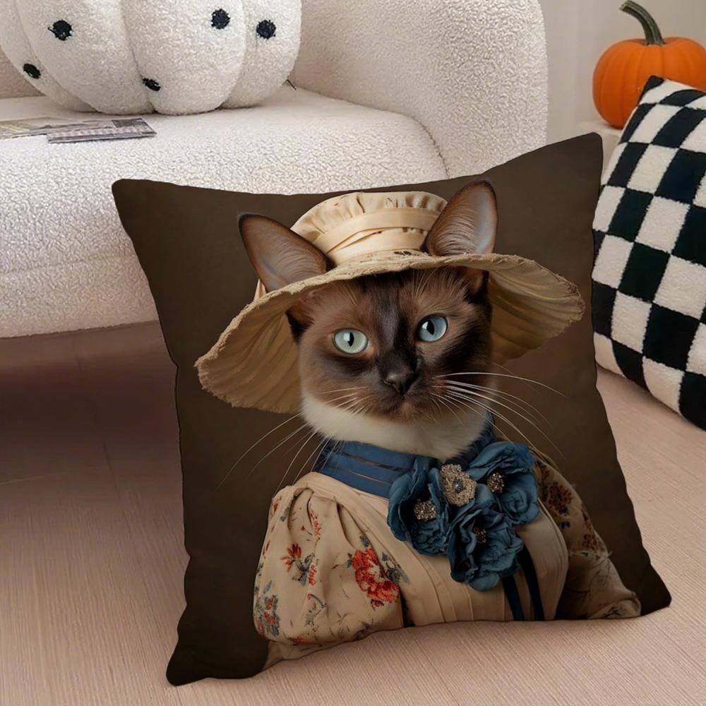 

Regal Cute Art Renaissance Royal Cat Funny Cushion Cover Throw Pillow Cover Hidden Button Durable Polyester Chair Cushion 30cmx30cm