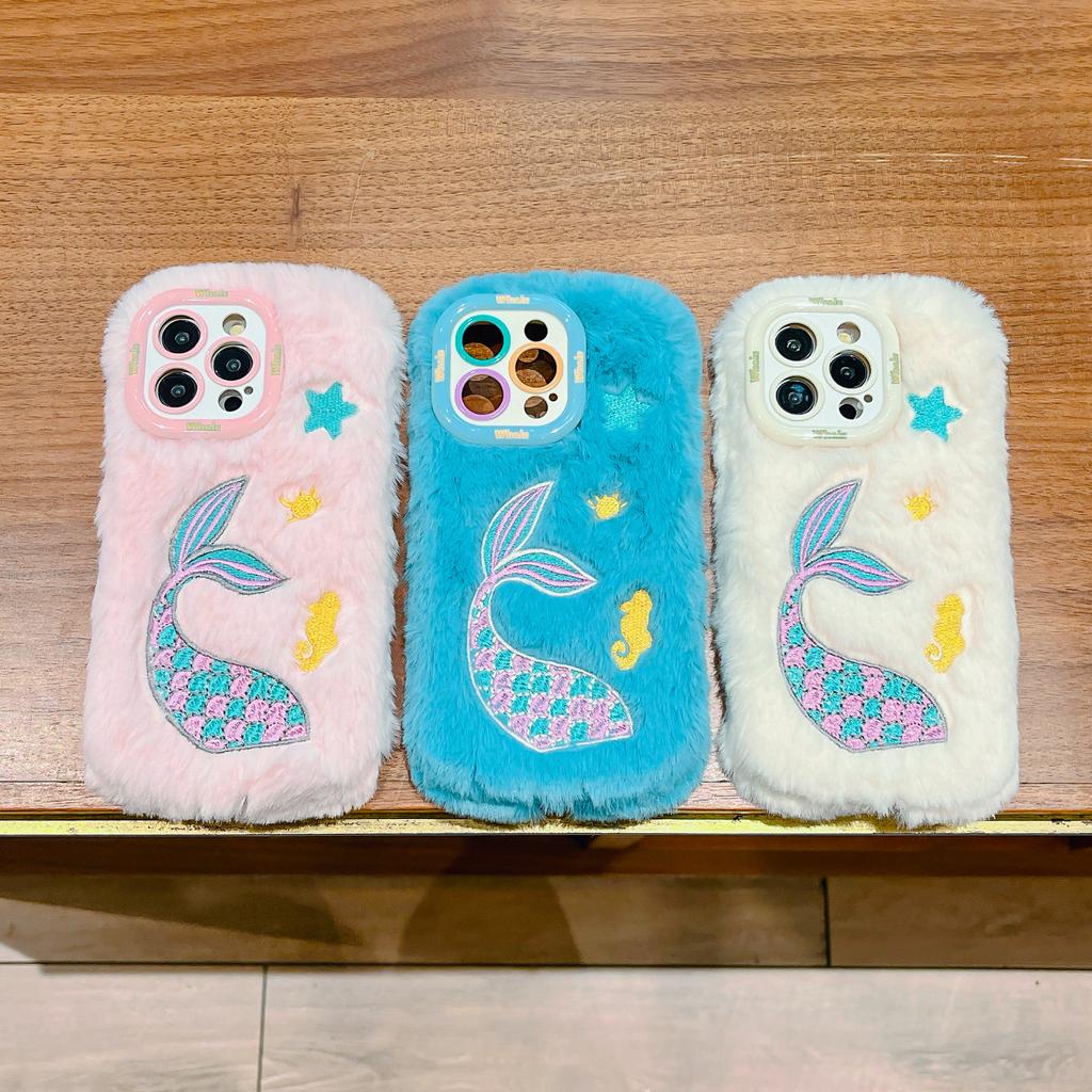 Autumn and Winter Plush Whale Mobile Phone Case Is Suitable for Apple 16PROMAX Trend 14 Fine Hole 15 Lens Holder 11
