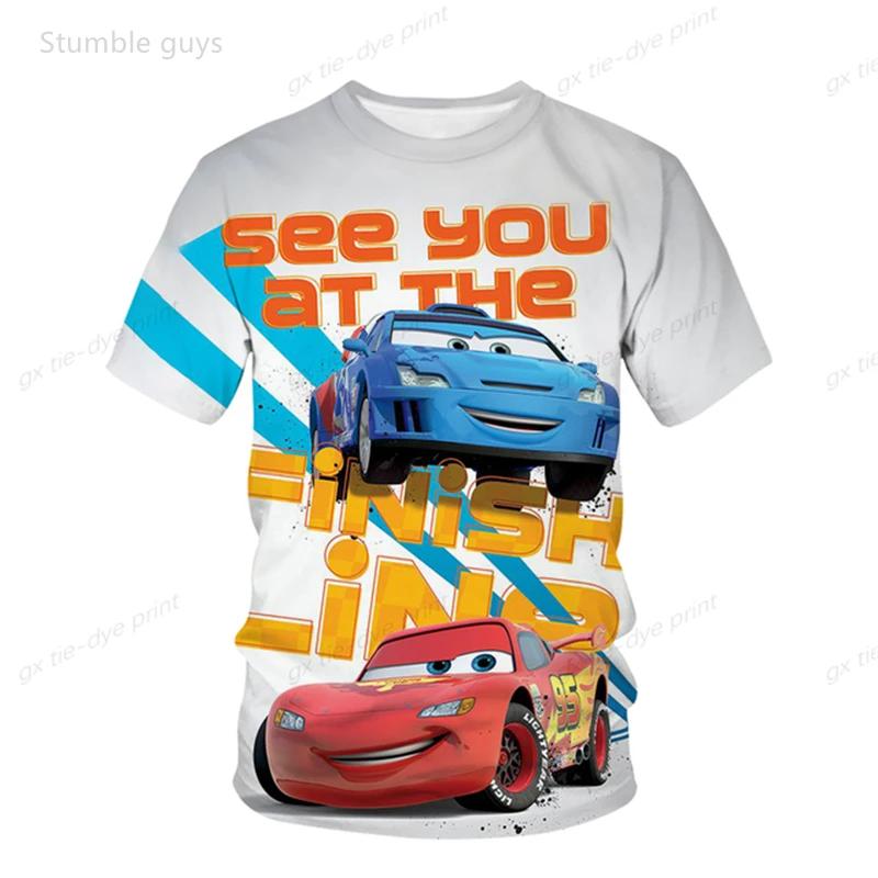Summer Kids Cars Short Sleeve T-Shirt Cartoon Racing Character Print Soft Cartton Casual Comfortable Tops