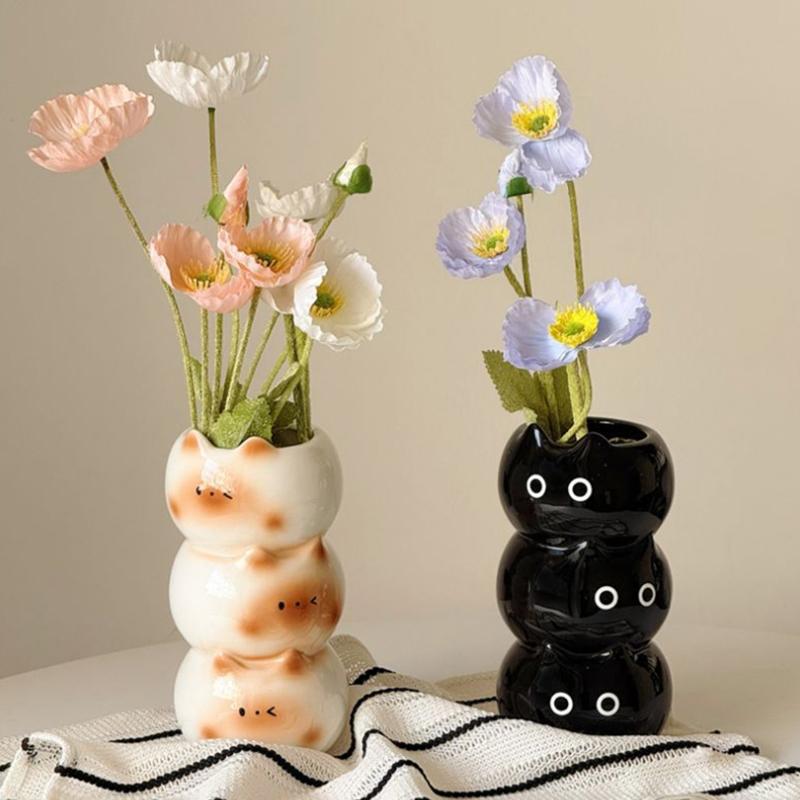 Ceramic Siamese Cat Vase Living Room Bedroom Decoration Ornaments Flower Pot Creative Flower Arrangement Storage Holder