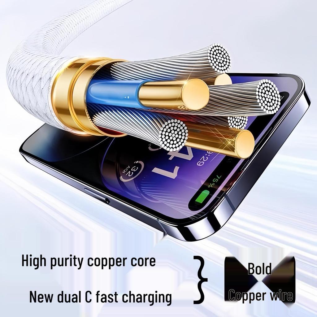 Braided Dual Type-C Fast Charging Cable for iPhone 15/16