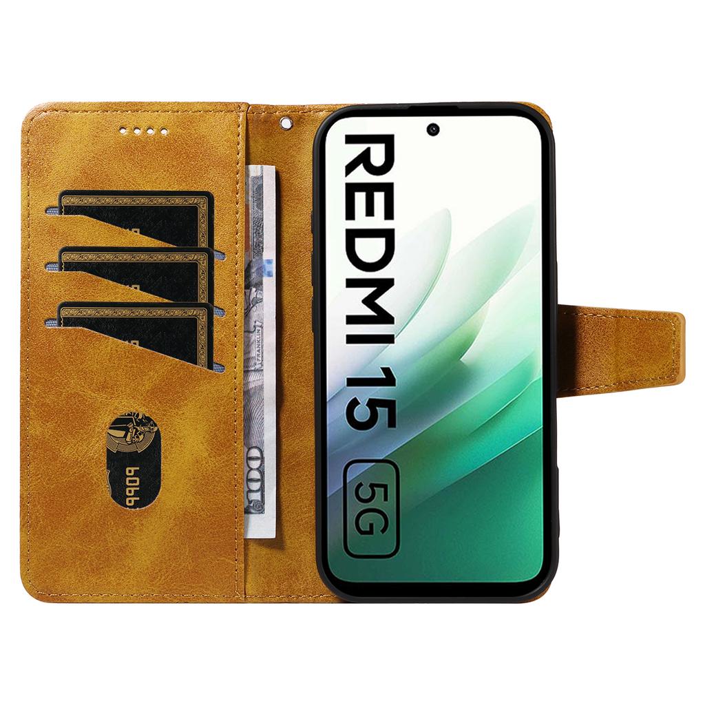 For Xiaomi Redmi 15 4G (EU) (171mm) Leather Case Wallet Stand Grids Imprinted Phone Cover with Strap