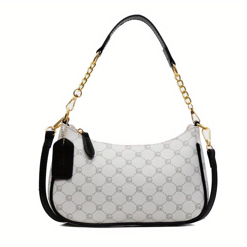 Sac d'aisselle vintage en similicuir pour femme, Sac à bandoulière bandoulière à chaîne imprimée rétro, Sac à main chic color-block quotidien pour sorties