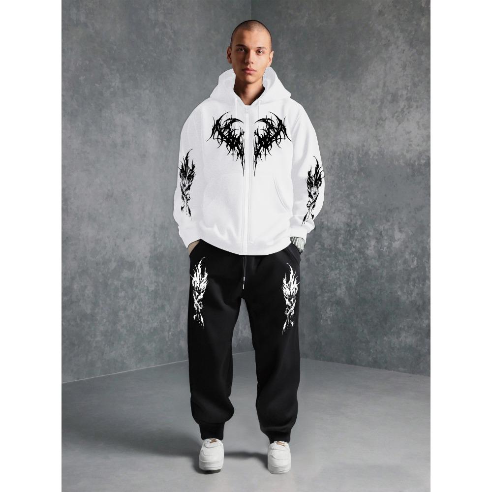 

Men s Dark Printed Zipper Hoodie and Casual Jogging Set, a Trendy Street Set for Trendsetters, a Must-have for Fashionable Men S