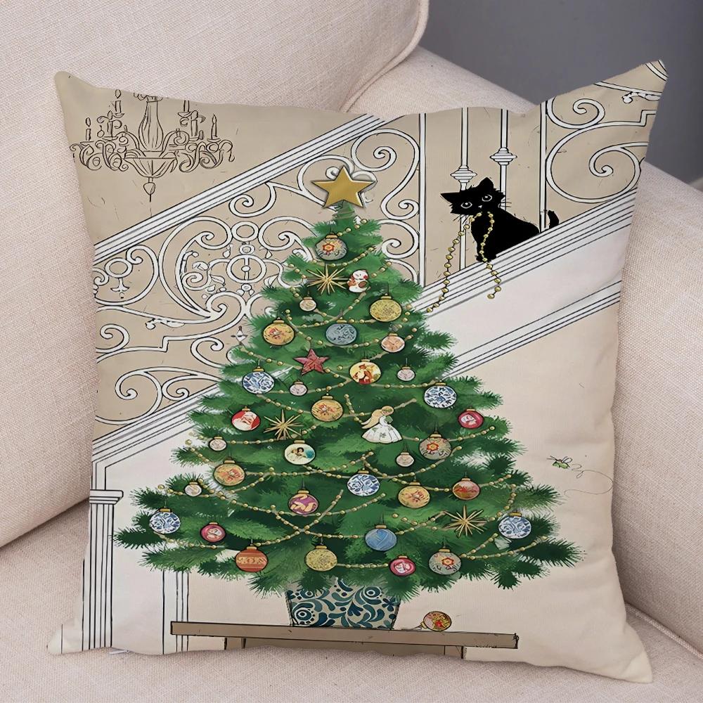 Double Print Cute Elegant Black Cat Cushion Cover Decor Cartoon Animal Pillow Case for Sofa Home Car Soft Plush Throw Pillowcase