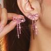 Sparkly Rhinestone Bow Earrings Personalized Bowknot Ear Stud Creative Gift Long Dangle Earrings