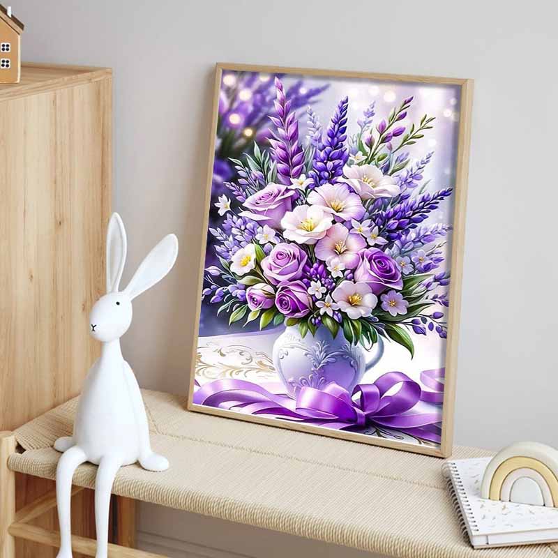 Diy Arrival New 5d Full Circle Diamond Painting "purple Bouquet" Embroidery Cross Stitch Home Decor Gift