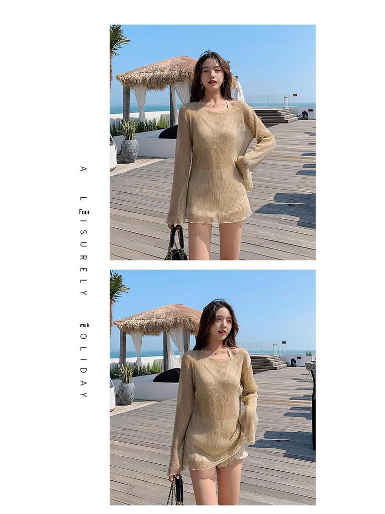 2025 Women's Three-Piece Split Swimsuit: Long-Sleeved, Sun-Protective, Sexy, Slim, Fairy-Inspired for Hot Springs.