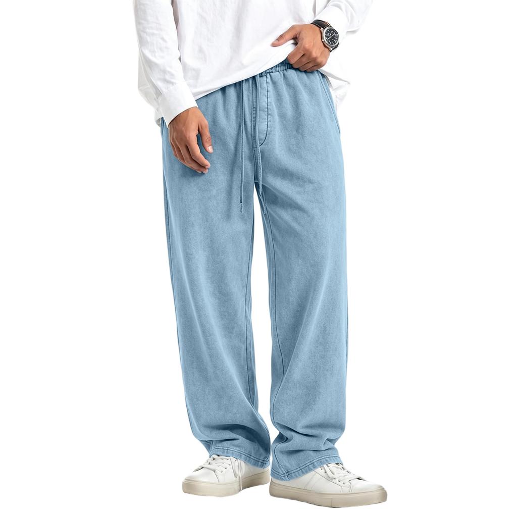 Men's Washed Knit Casual Pants Drawstring Waist Pockets Relaxed Fit Jogger Sweatpants for Everyday Wear