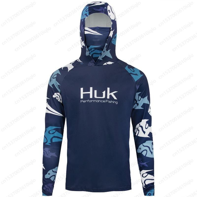 HUK Fishing Shirts Mask Neck Hoodie Clothing Men Long Sleeve Fishing Clothes UV Protection Anti Mosquito Fishing Jersey