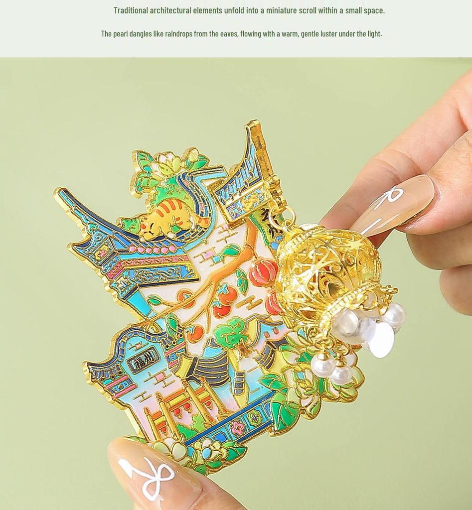Fuzhou Blessing Antike Häuser Laternen Metall Kühlschrankmagnet - Kulturelles Wahrzeichen Touristisches Souvenir