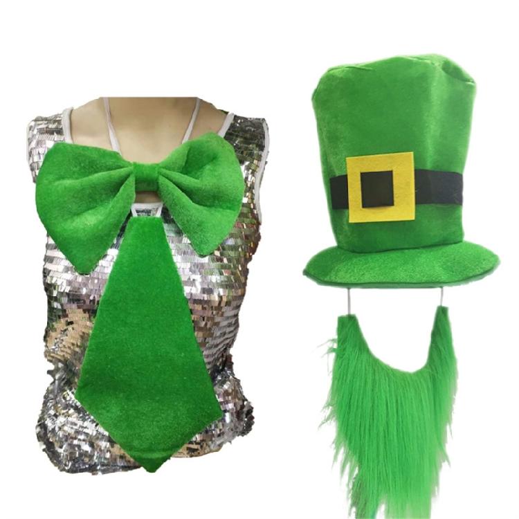 StPatrick Day Green Hat with Beard Irish National Day Costume Props Accessory
