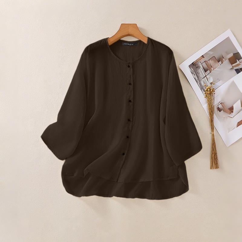 

ZANZEA Женская повседневная однотонная свободная блузка с круглым вырезом и рукавом 3/4 5XL коричневый