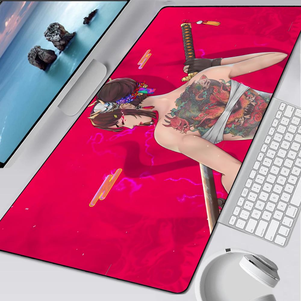 Anime Demon Girl Samurai Katana Mouse Pad Rubber Mat Laptop Xxl Mousepad Notebook Gamer Computer Table Gaming Accessories