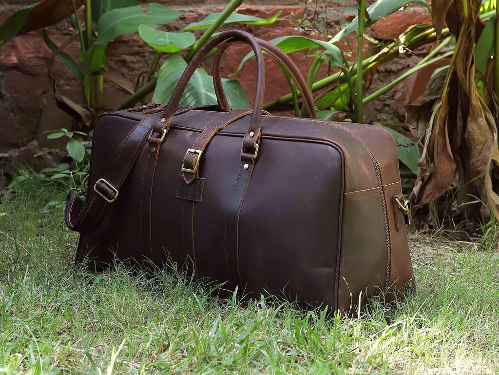 Personalized Leather Duffel Bag: Handmade Mens Weekender Travel Bag
