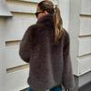 Faux Fox Fur Coats Women Solid Mid Length Jackets Lapel Collar Long Sleeve Furry Outerwear Thick Loose Casual  Autumn Winter
