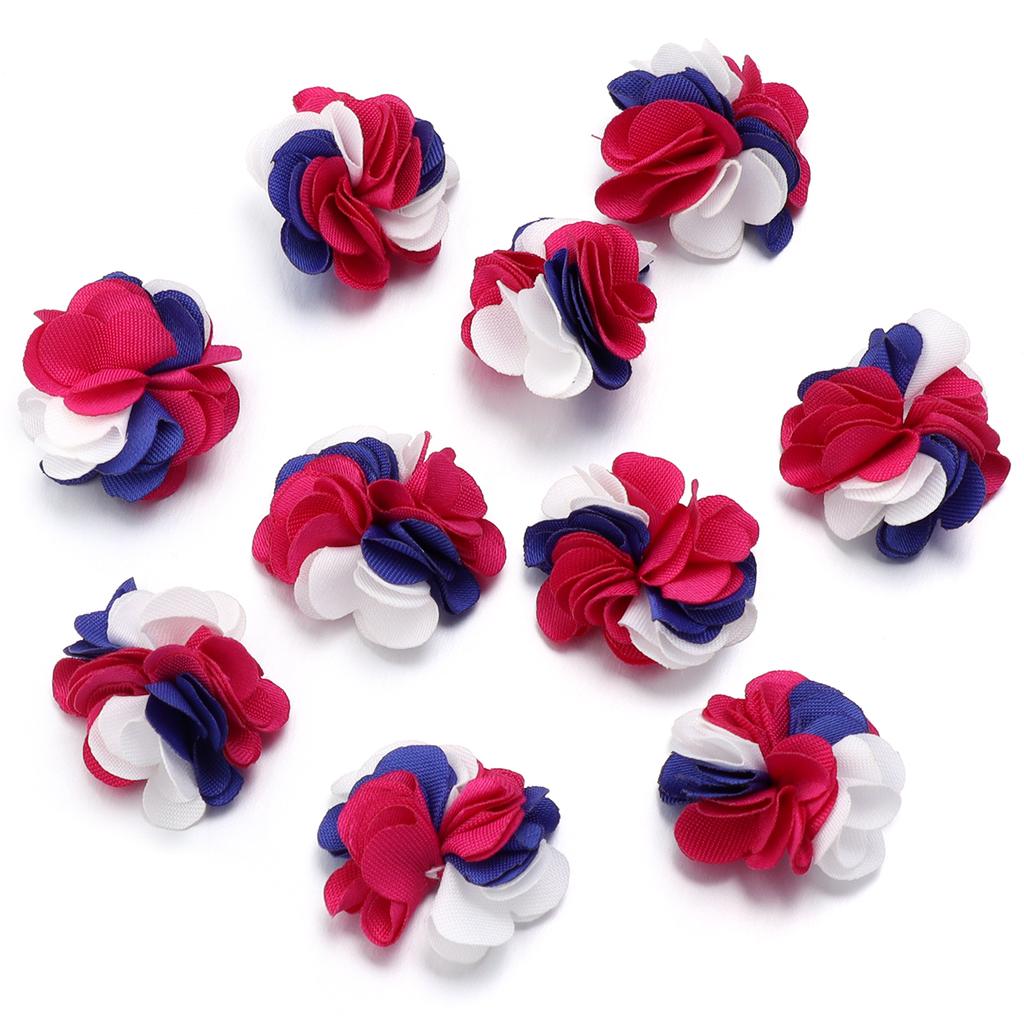 10pcs 2.5cm Cloth Fabric Flower Three Colors Handmade Artificial Flowers For DIY Wedding Party Clothing Headwear Decor Supplies