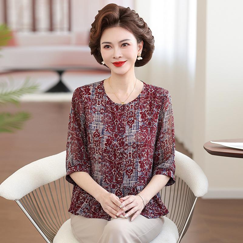 2026 Mother's Day Chiffon Top: Stylish Wide-Cut Shirt for Middle-Aged & Elderly Women