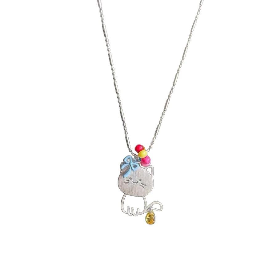 Sweet and cool colored meow~ dopamine kitten pendant necklace women's summer niche design collarbone chain cute childlike accessories