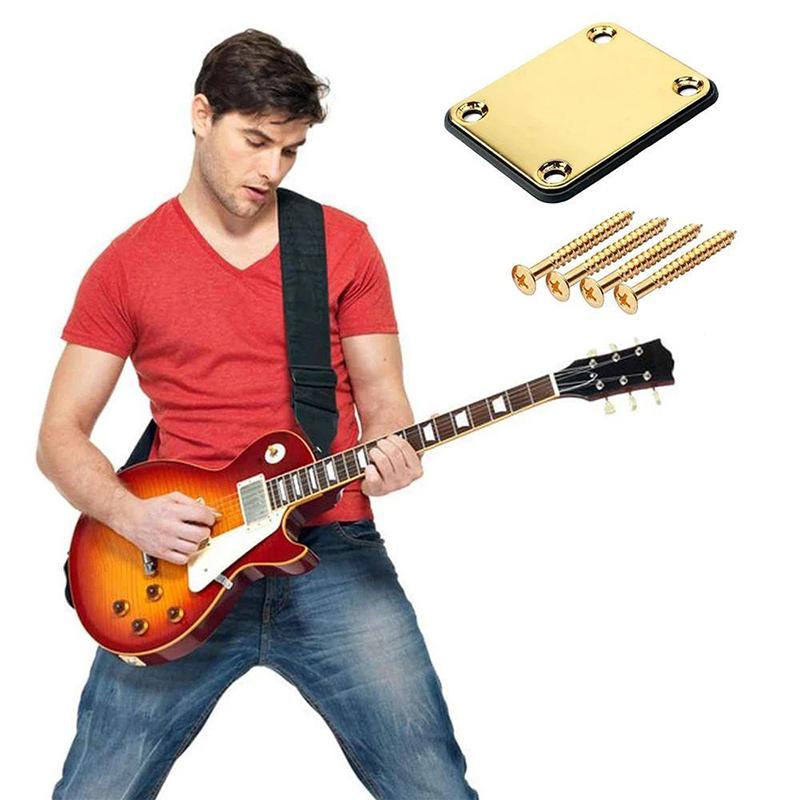 Guitar Neck Plate With Screws Square Neck Body Connection Steel Plate Gold Silver Black Retro Style Guitar Protector Suitable