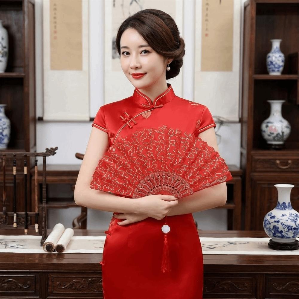 Klassischer Cheongsam Tanzfächer mit Quasten Handkurbelfächer Faltfächer Fotografie Requisite