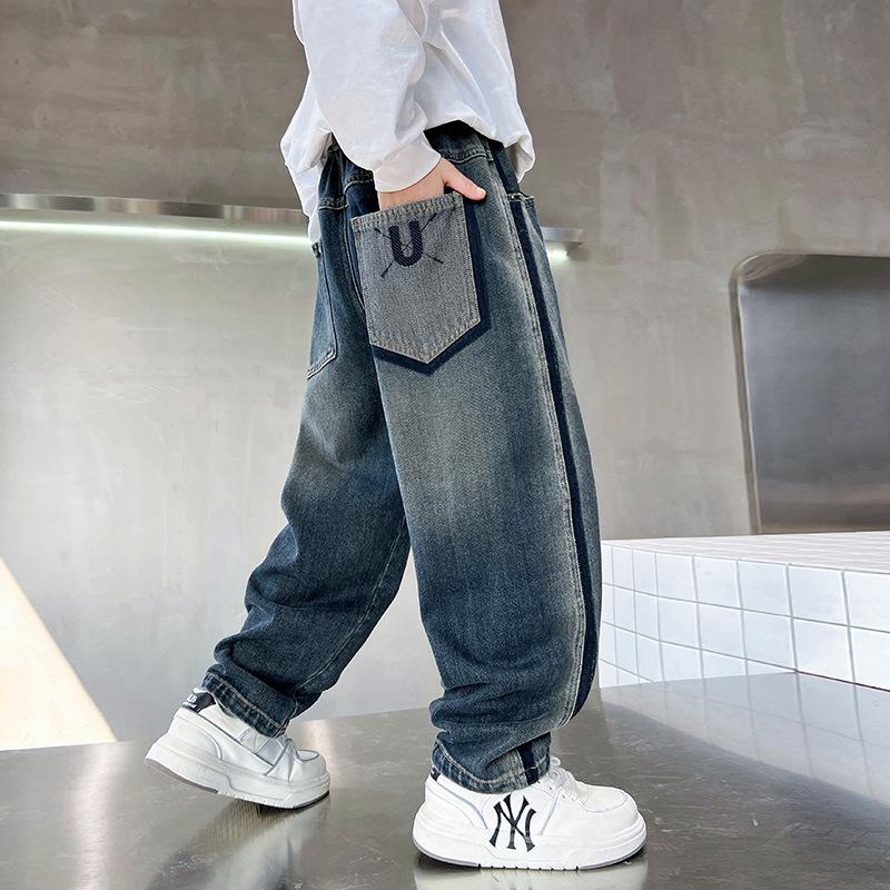 Boys' Spring & Autumn 2025 Fleece-Lined Jeans - Casual Long Pants for Kids