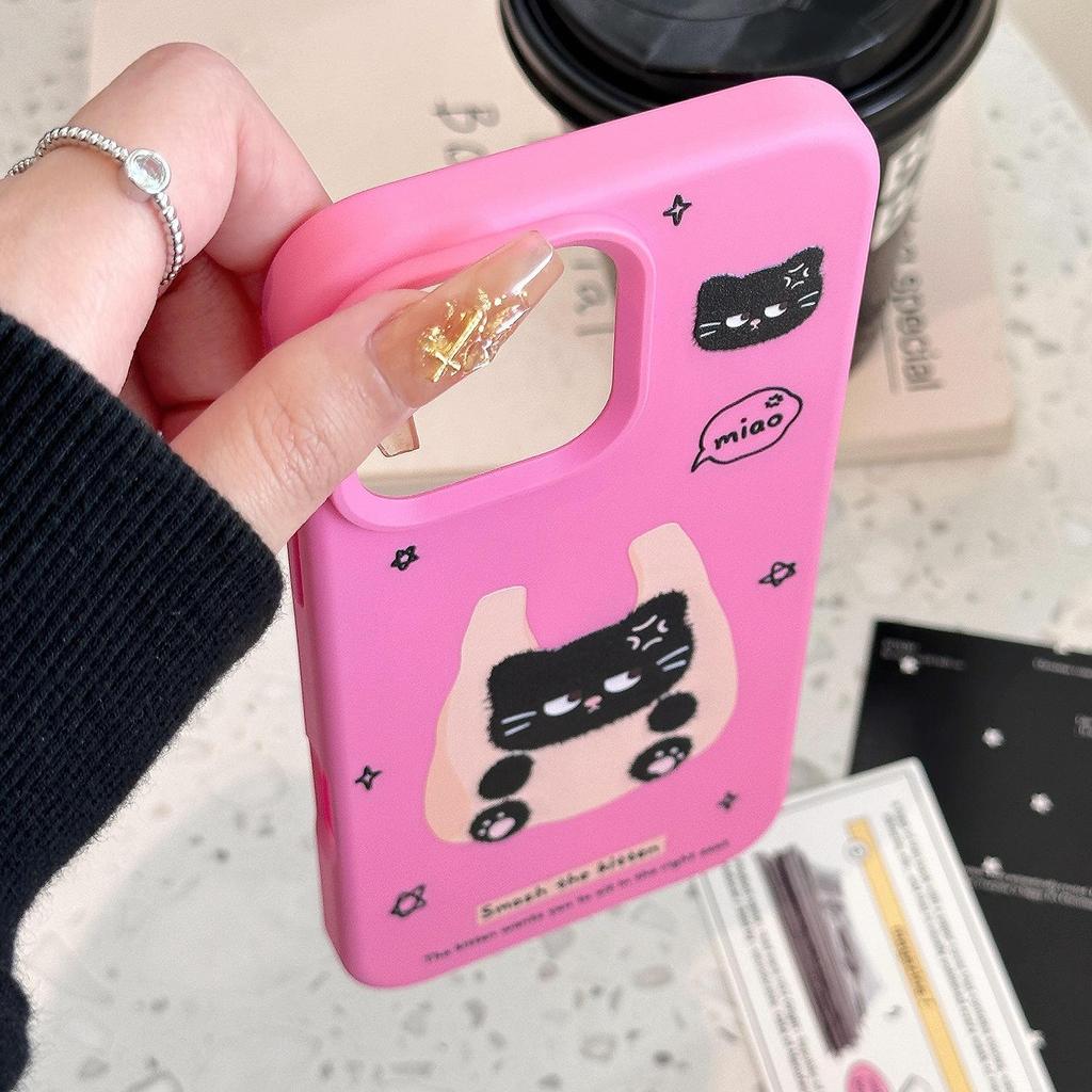 Cartoon Niedliche Schwarze Katze Handyhülle für iPhone 15 iPhone 16 Pro Max