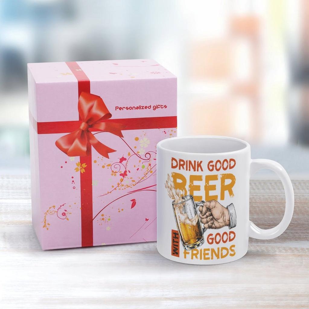 1pc 11oz Double-Sided Printed Mug for Beer Fans, Clean White Ceramic, Perfect Everyday Cup and a Fun Gift for Friends Who Love Drinks