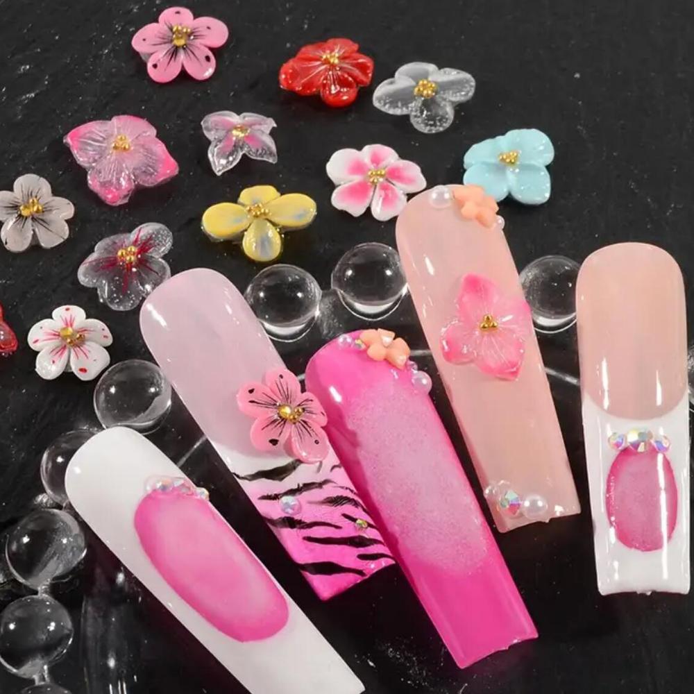 12Grids Mixed Colors 3D Carved Ice Crystal Flower Nail Charms Resin 3D Lily Flower Rhinestones for Luxury Manicure Decoration