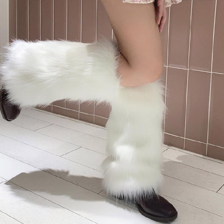 Damskie Zimowe Gładkie Futrzane Ocieplacze na Nogi Skarpety Harajuku Gotyckie Legginsy Mankiety do Butów