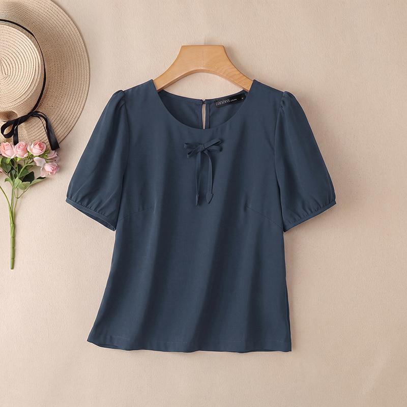 ZANZEA Blusa da donna casual a girocollo, tinta unita, manica corta larga