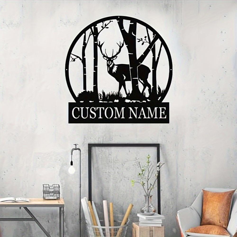 Personalized Deer & Bamboo Metal Wall Art, Laser-Engraved Custom Name Sign for Home & Office, Wildlife Wall Sculpture
