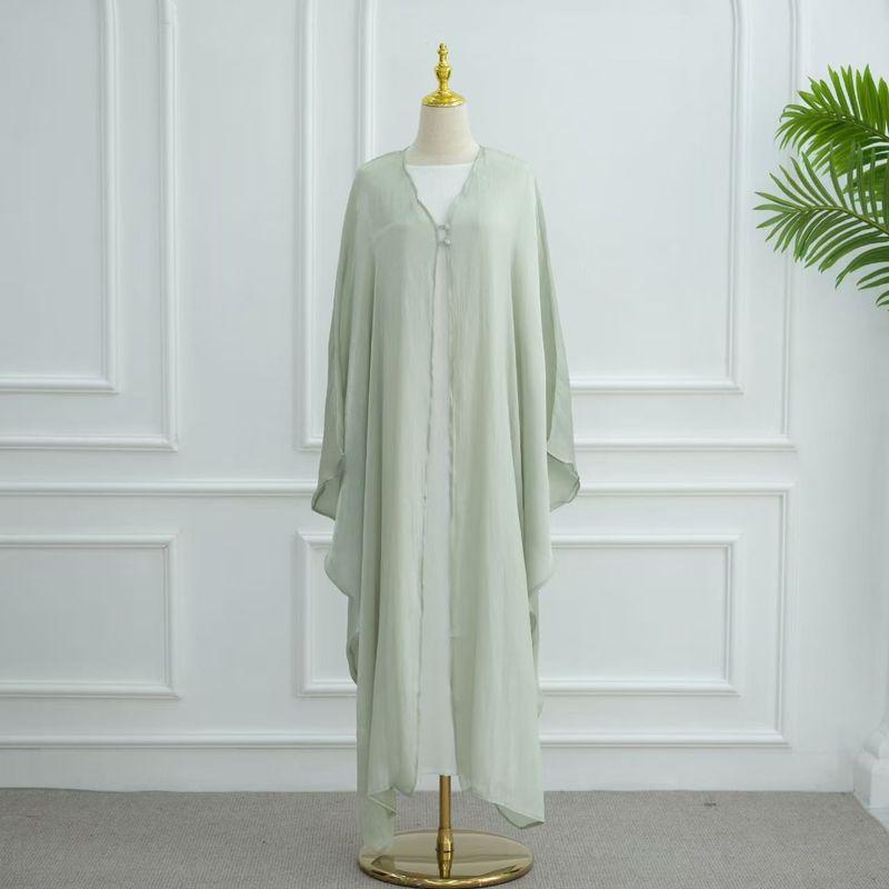

New Arrival Middle East Turkey Fashion Long Sleeve Cardigan Dress Cardigan Solid Color Dress Light Green L