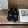 Round Head Inner Height Increase Of 3 Cm Shallow Mouth Single Shoes Celebrity Bow Double Buckle Belt Temperament Doudou Shoes