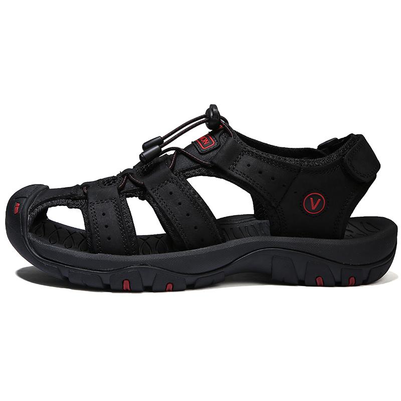 Men's Outdoor Top Layer Leather Large Size Toe Sandals Summer Casual Men's Fashion Outdoor Non-Slip Beach Sandals