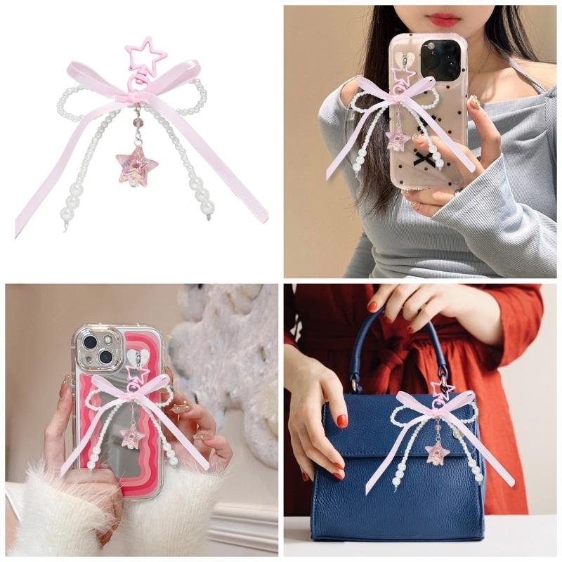 Star Keychain Aesthetic Keyrings Lovely Bows Keyholders Car Key Rings Creative Bag Charm for Bag Decoration