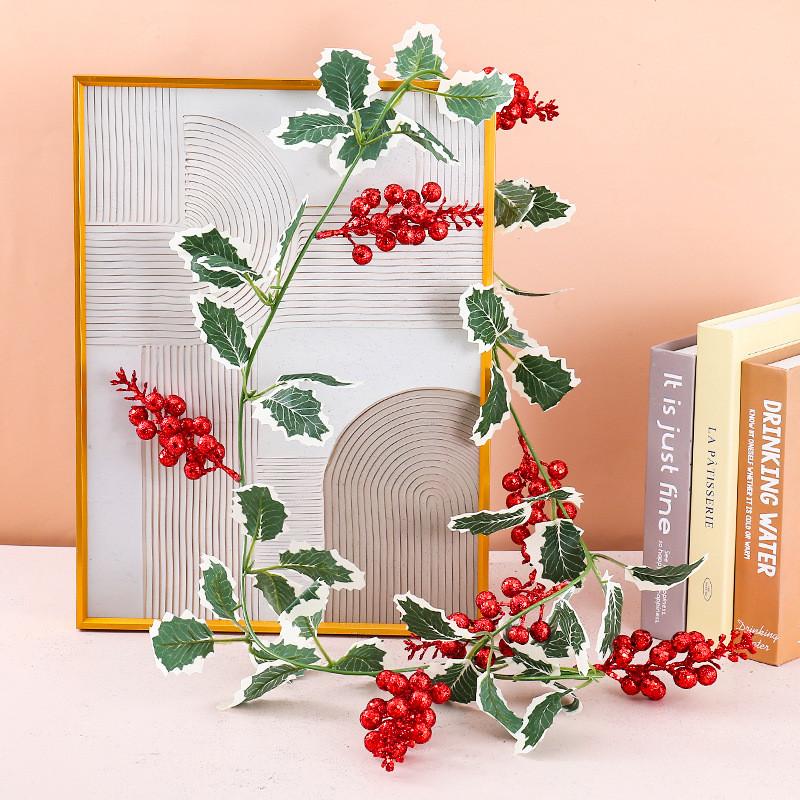 Christmas Garland Wall Hanging With Glittered Leaves And Berries For Holiday Home Decor