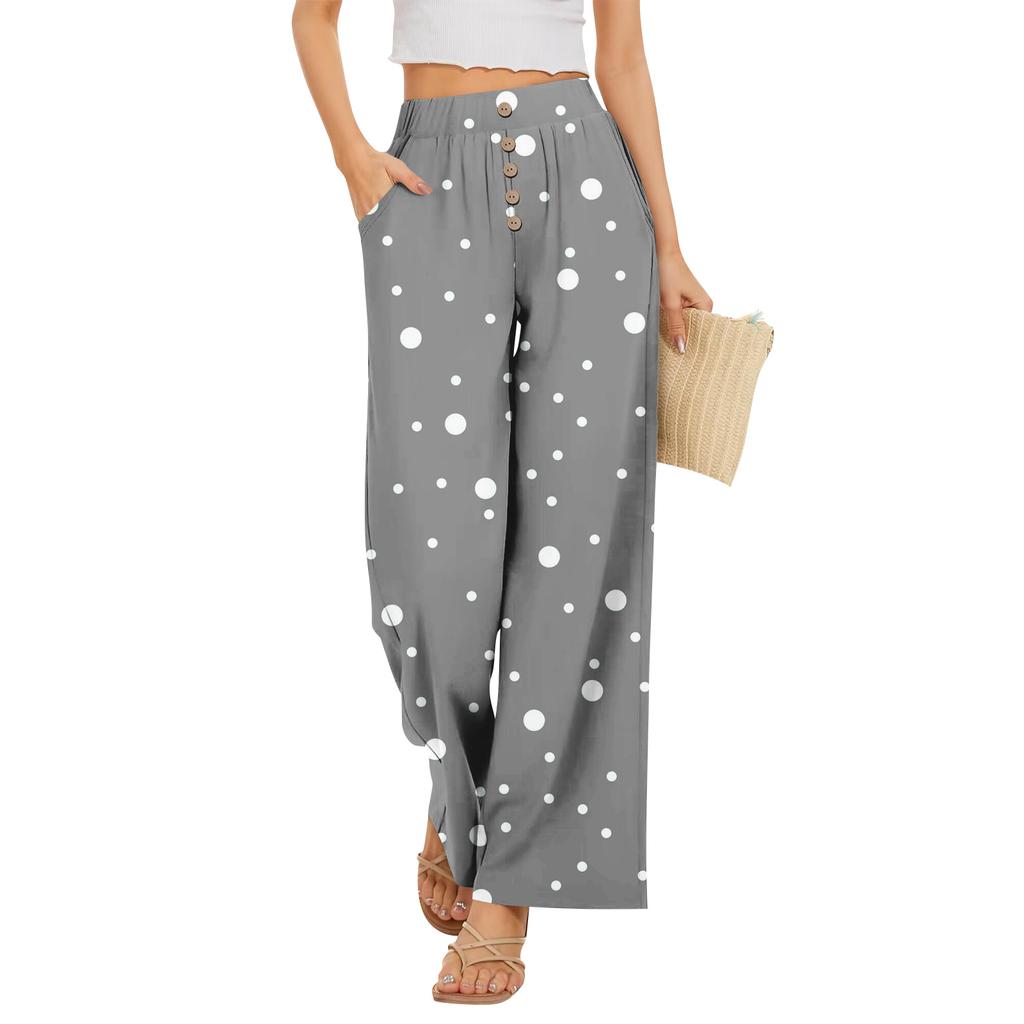 Womens High Waisted Wide Leg Pants Drawstring Palazzo Trousers with Pockets Dot Print Casual Lounge Pant