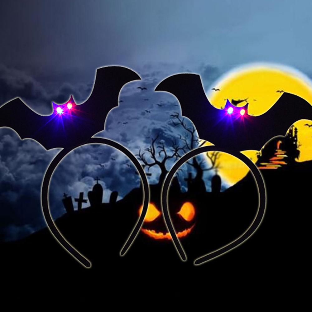 Fashion Ornaments Festival Creepy LED up Hair Light Headband Band Bat Headwear Halloween Bar Party Props