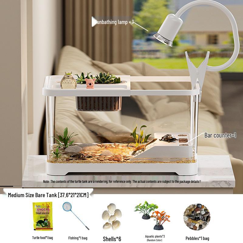 Premium Turtle Tank with Ecological Design, Sunning and Climbing Platforms, Desktop-Friendly with Lid, Also Suitable for Goldfish