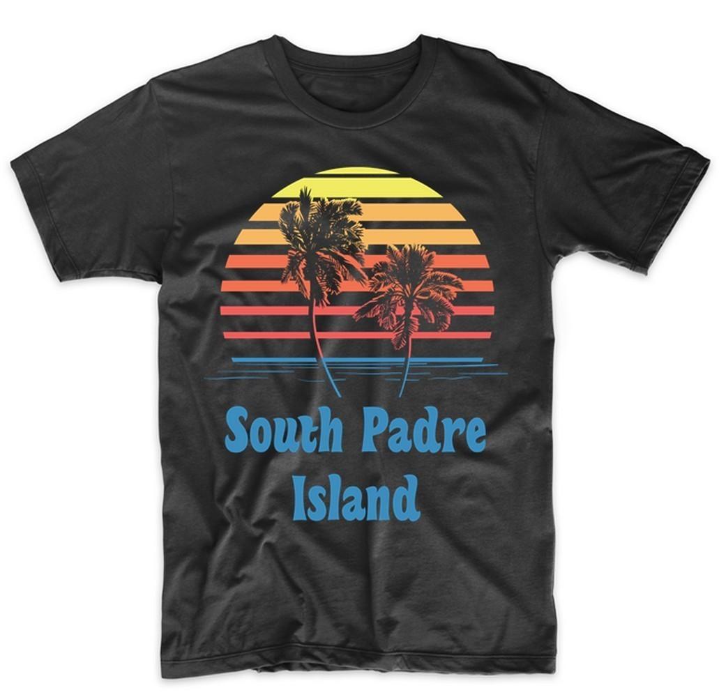 Retro Style South Padre Island Texas Sunset Palm Trees Beach Vacation T-Shirt XL