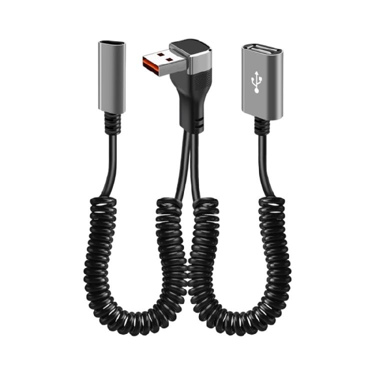 Металлический усиленный угловой 90 градусов кабель для передачи данных USB 2 в 1 Пружинный кабель для зарядки Быстрая зарядка 66 Вт Передача данных