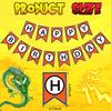 VitalCozy Anime Theme Dragon Happy Birthday Bunting Banner Pre-string with Black Letters Birthday Decoration Banner for Anime Party Supplies