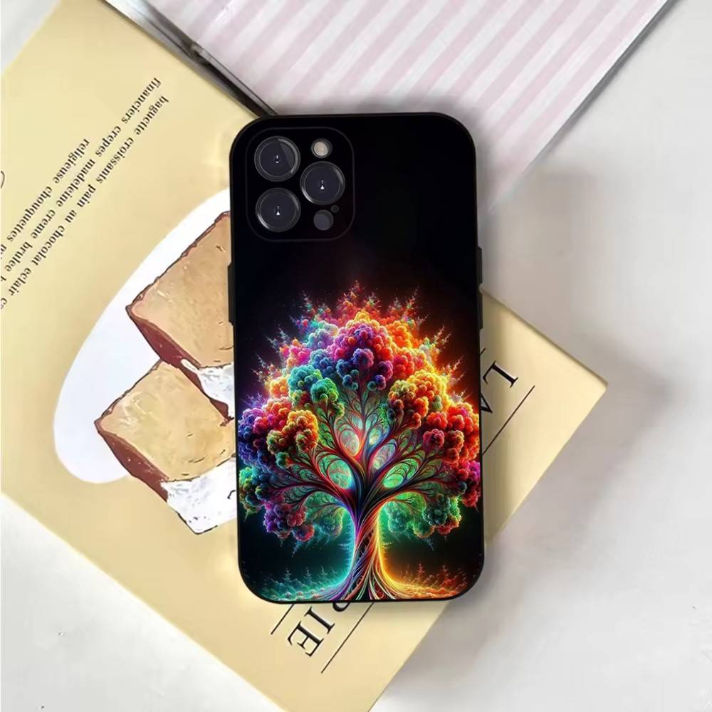 Tree of Life Space Galaxy Stars Phone Case Phone Case For iPhone 16,15,14,13,12,11,Pro,X,XS,Max,XR,Plus,Mini Soft Black Cover