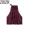 Zbzr Spring New Women Clothes Western Style Fashion Hanging Neck Sling Bowknot Decoration Puffy Top 3897163