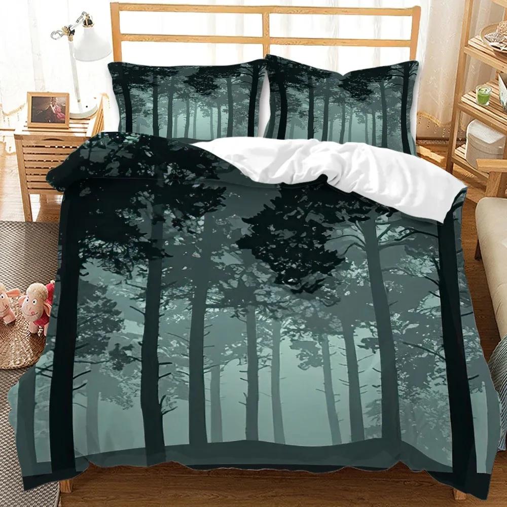 Forest Duvet Cover Set Tree Pattern Cool Colors King Queen Size Polyester Comforter Cover for Kids Boys Girls Teens Bedding Set