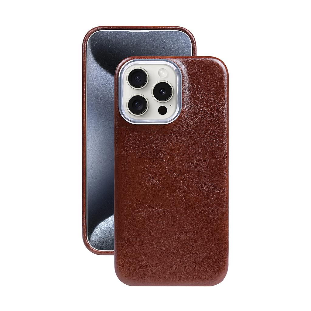 Coque Tout Compris en Cuir PU à Cadre Métallique Texturé Rétro Classique de Luxe Pour iPhone 15 Pro Max 16 14 Plus 13 12 11