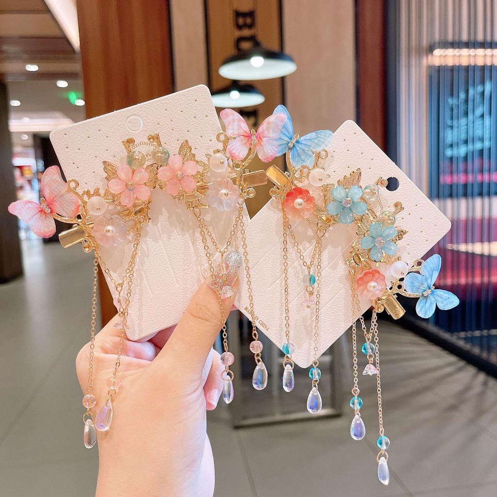 Chinese Style Hanfu Hairpin Set for Girls - Includes Hair Clips, Swaying Tassels, and Butterfly Accessories