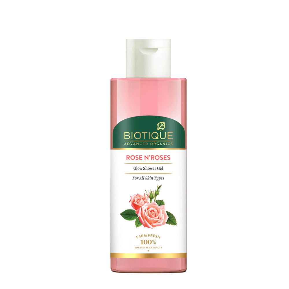 Biotique Rose Glow Shower Gel 200ml Organic Hydrating Body Wash For Soft Smooth Skin Luxurious Floral Scent