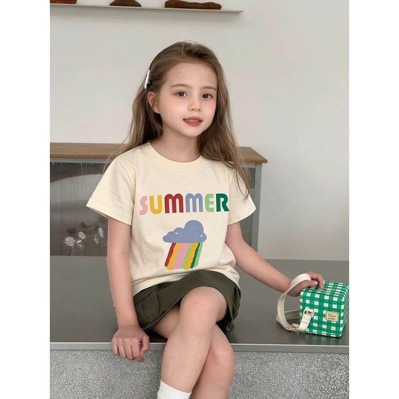 Brand Export Original Children's Clothing 2026 Summer New Product Girls' Pure Cotton Cartoon Print Short-Sleeved T-Shirt Baby Clothes